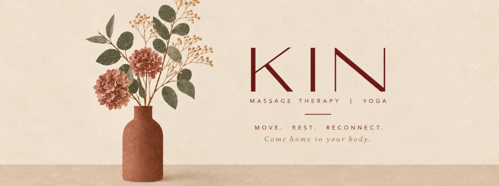 Kin. Massage therapy and yoga. Move. Rest. Reconnect. Come home to your body.